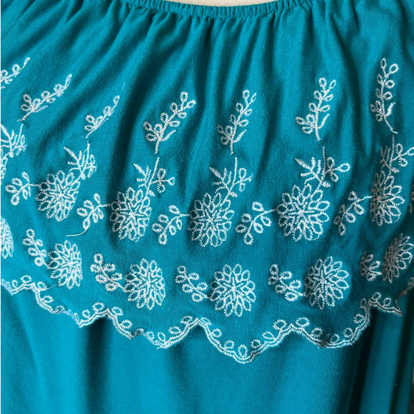 Adrianna Papell Tunic Blouse in Green Blue with Embroidered Collar Size XL - Picture 2 of 6